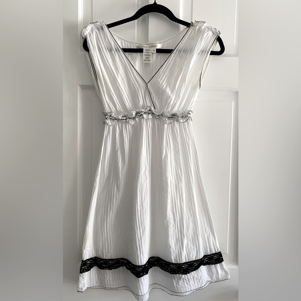 Max Studio Ladies Size Small 100% Cotton dress  white with black detailing